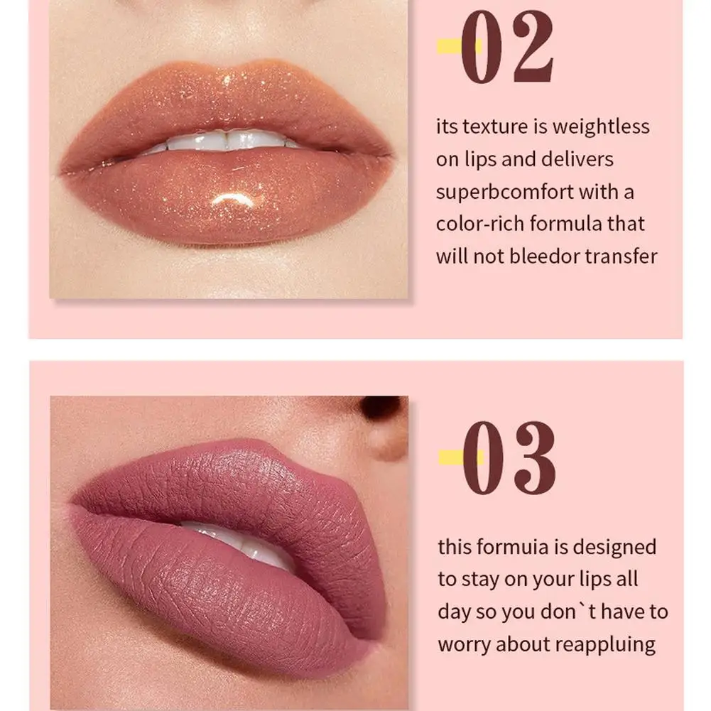 Juego de lápiz labial líquido mate de 12 colores, juego de brillo de labios líquido suave y brillante, maquillaje de manchas de labios de larga duración resistente al agua desnudo de terciopelo