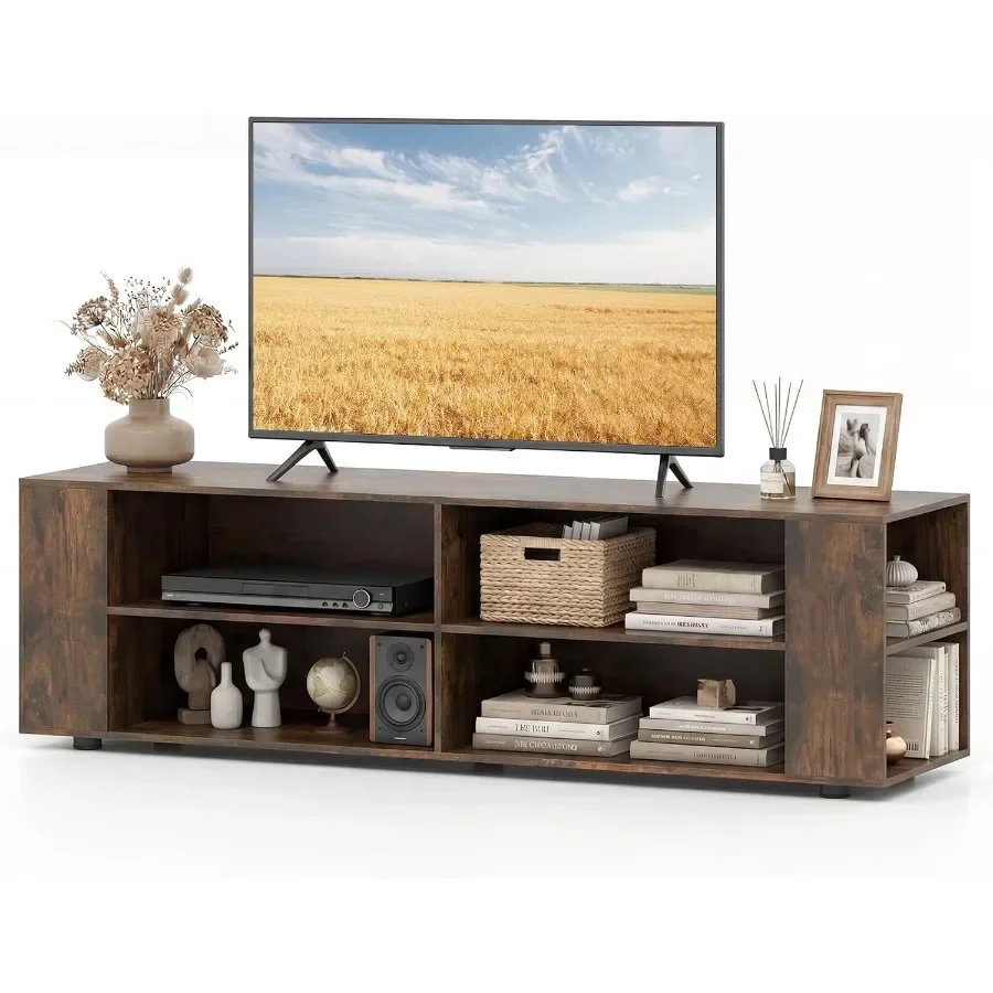Wooden TV Stand for TVs up to 65 Inch Flat Screen Rustic Brown