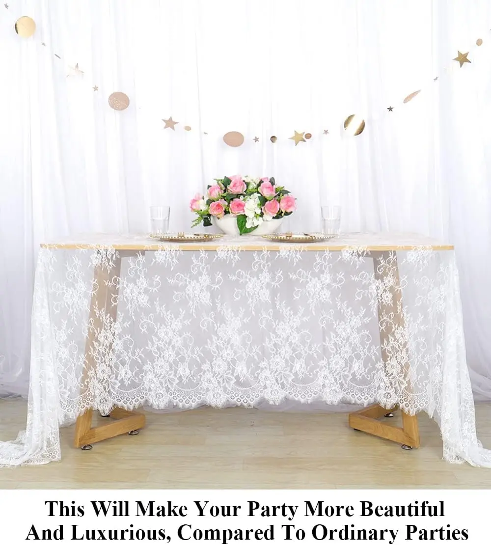 

White Vintage Floral Embroidered Lace Tablecloth, Washable Rectangular Table Cloth for Wedding, Bridal Shower, Tea Party & Home