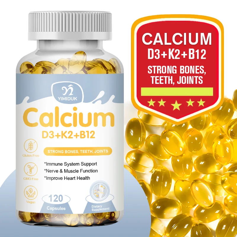 4 in1 Calcium Supplements - Calcium 600mg with Vitamin D3 K2 B12 5000 IU Supplement for Heart, Bone & Body Defenses