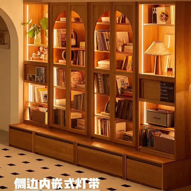 Japanese-style solid wood cherry wood glass door bookcase Nordic black walnut bookshelf household floor combination storage - view 4