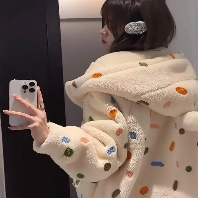 Pigiama in pile corallo per donna in inverno morbido peluche con cappuccio camicia da notte lunga spessa calda vestiti per la casa che possono essere indossati come capispalla