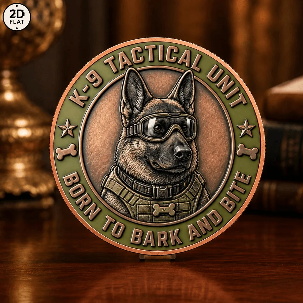 1pc 1oz Fine Copper K-9 Tactical Unit Challenge Coin Born To Bark And Bite German Shepherd Collectible Medal Police Dog Souvenir