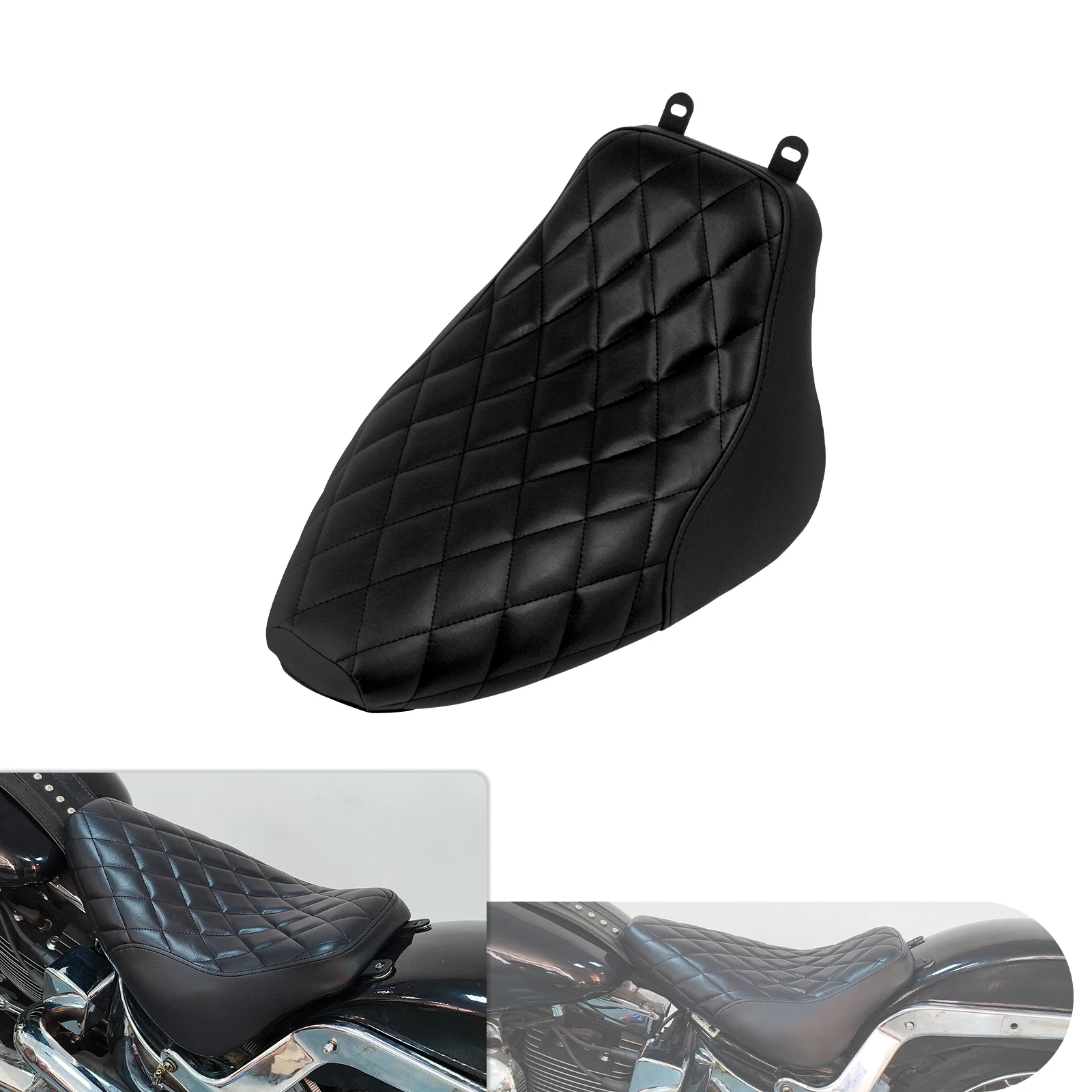 Sedile Moto Nero con Cuciture a Diamante per Conducente, Compatibile con Modelli Harley Heritage Softail FLSTC FLSTN Deluxe 06-17