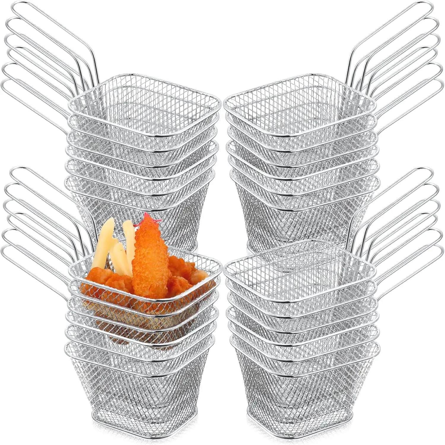 

24 Pcs Mini Square Fry Basket Stainless Steel French Fries Holder with Handle for Kitchen Restaurant Barbecue