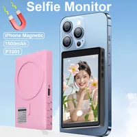 Nuevo Monitor de Selfie magnético para iPhone, Monitor de pantalla de Selfie Vlog inteligente con Control remoto, Banco de energía de 1500mAh, rosa/blanco/negro