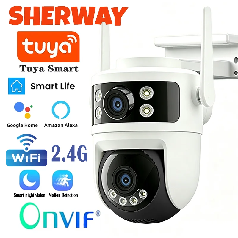 TUYA 8MP WIFI IP Camera 2.4G Outdoor 350° PTZ Dual Lens Security Surveillance Camera Digital Zoom Auto Tracking Night Vision Cam