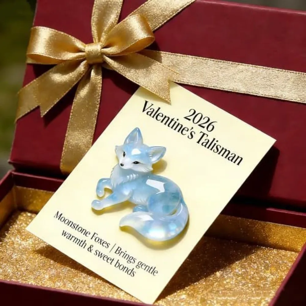 Hot With Card Lucky Crystal Fox Hand-Carved Mini Size Valentine's Day Ornament Mini Statue Decor Good Luck Gift