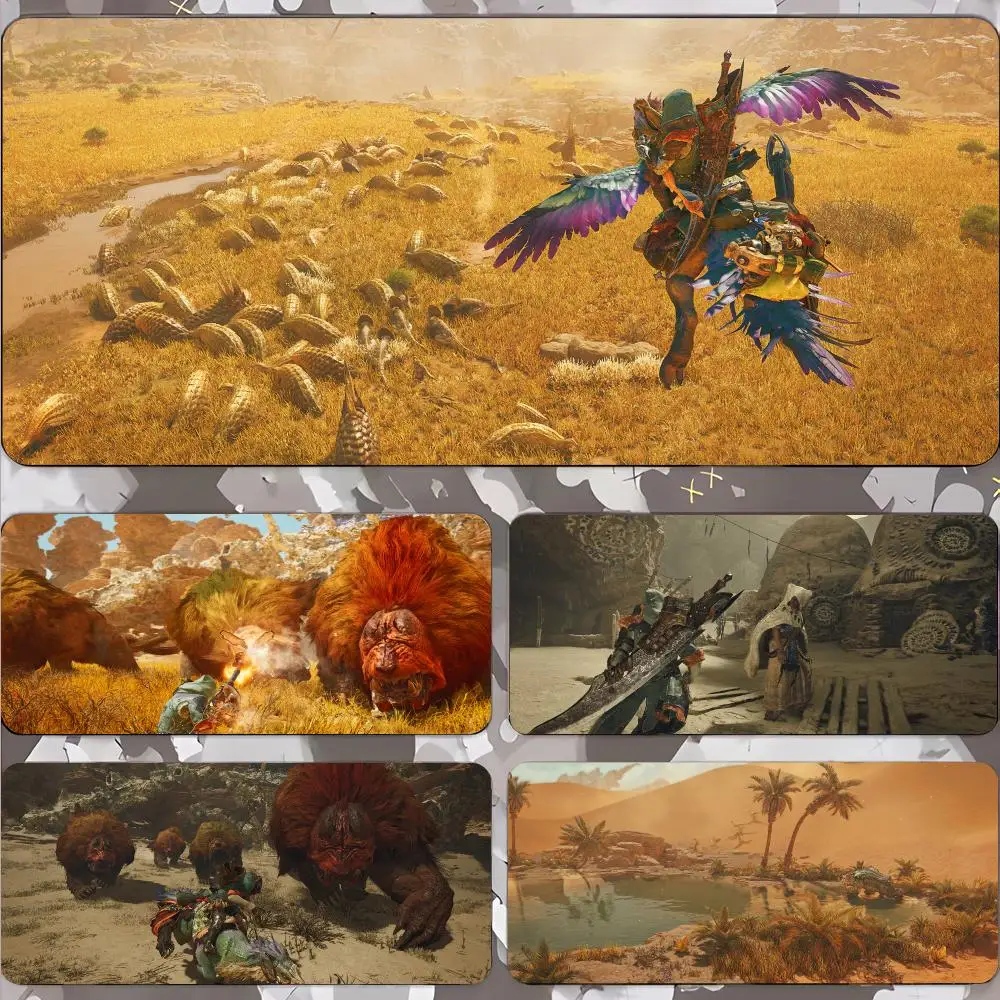 Monster Hunter Wilds Mouse Pads Gamer Keyboard Mat Pads Gaming Desk Protector Laptops Large Mousepad Cartoon Deskmat