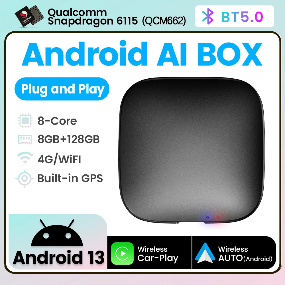 

Android 13 Ai Box, подходит для Ford Hyundai Toyota Renault SEAT Fiat Volkswagen, поддержка YouTube, Netflix, беспроводная связь Apple Carplay, Android Auto, адаптер