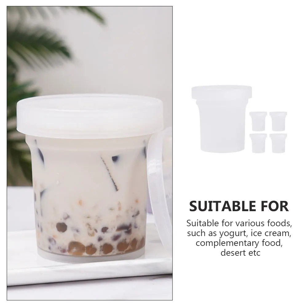 

5pcs 500ml White PET Yogurt Jars Food Containers Reusable Storage Buckets Ice Cream Homemade Multifunctional Beverage Bucket