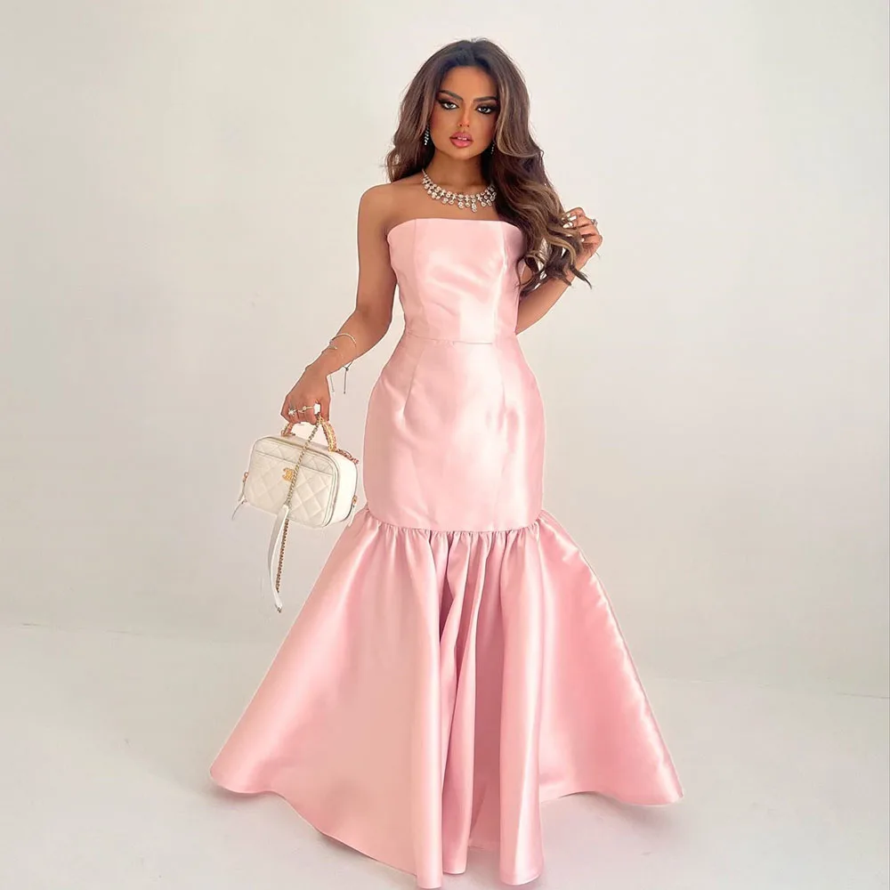 

Vintage Mermaid Woman Prom Dresses Satin Backless Boat Neck Sleeveless Floor Length Pleats Evening Party فساتين طويلة