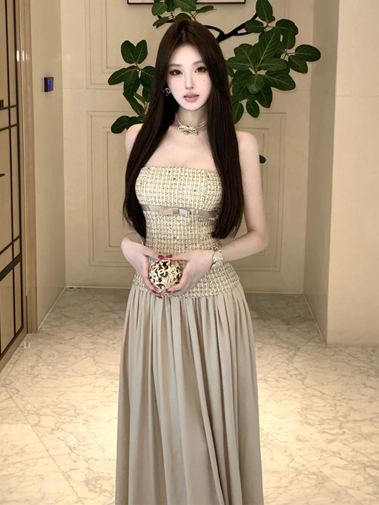 새로운 여성 시크 섹시 체스트 랩 슬림 맥시 롱 드레스 우아한 여성 정장 칵테일 파티 드레스 빈티지 패션 의류