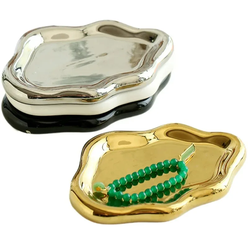 

Cloud ceramic electroplated silver tray photo props jewelry storage tray
