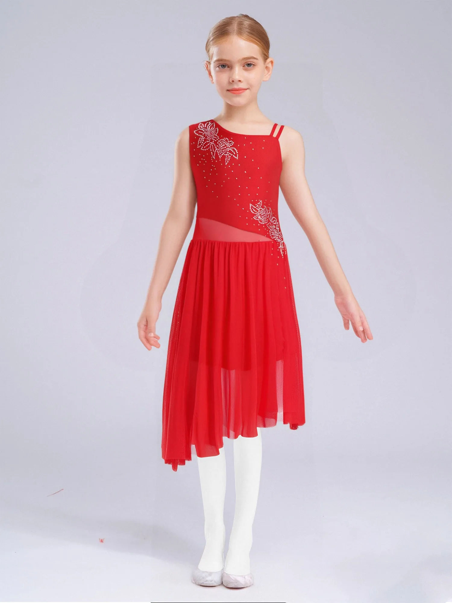 Abito da pattinaggio artistico lirico per ragazze Body da ginnastica con strass Abiti da pattinaggio artistico su ghiaccio Abito da balletto per bambini