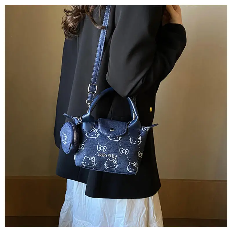 Kawaii مرحبا كيتي الدنيم محفظة لطيف الكرتون شخصية الكتف حقيبة ساعي دائم سستة جيب النساء الفتيات هدية