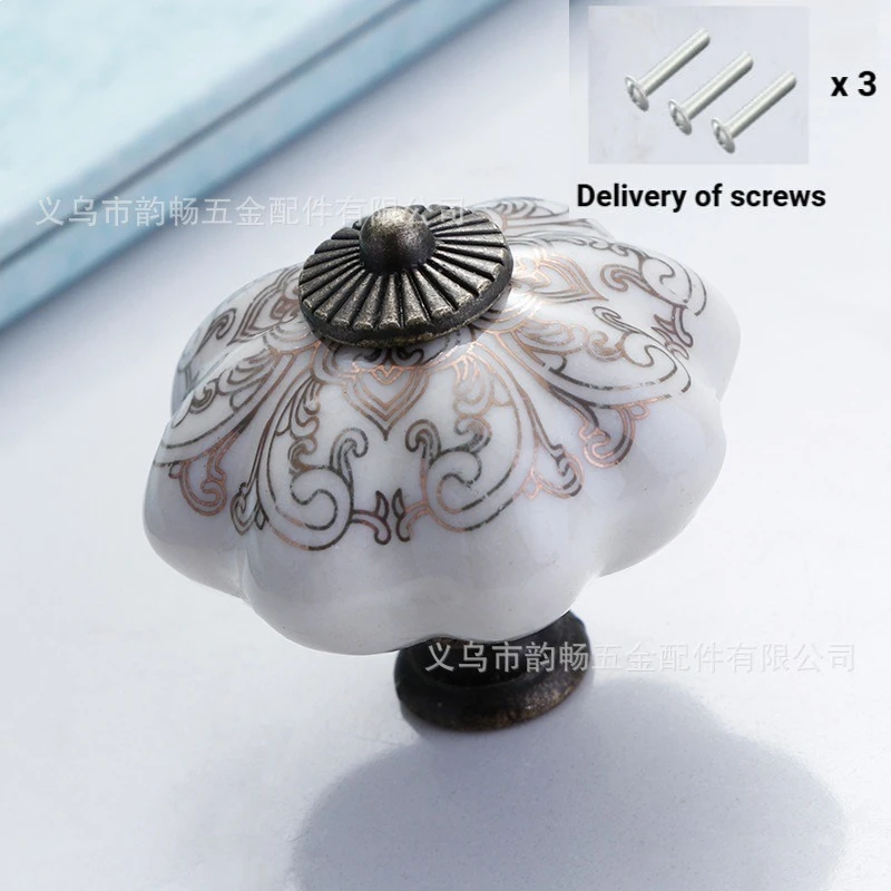 Cabinet Wardrobe Drawer Single-hole Hand-painted Ceramic Handle Cabinet Door Drawer Furniture Handle 40MM Garden American Pumpki