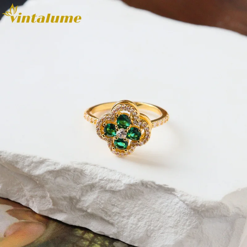 

Комплект модных украшений Vintalume: кольцо и серьги с кубическим цирконием в форме клевера, изящный и стильный подарок для женщин и девушек