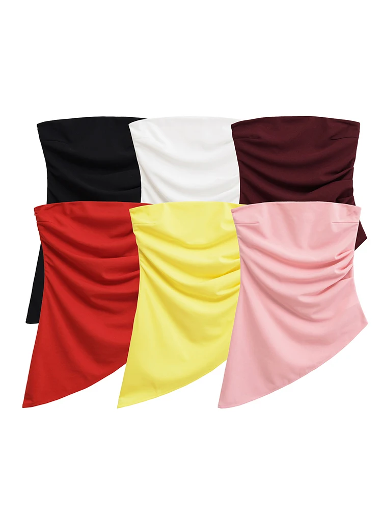 

2025 Women's Summer Asymmetrical Top Solid Sleeveless Pleated Backless Female Sexy New Irregular Multicolor Strapless Tops