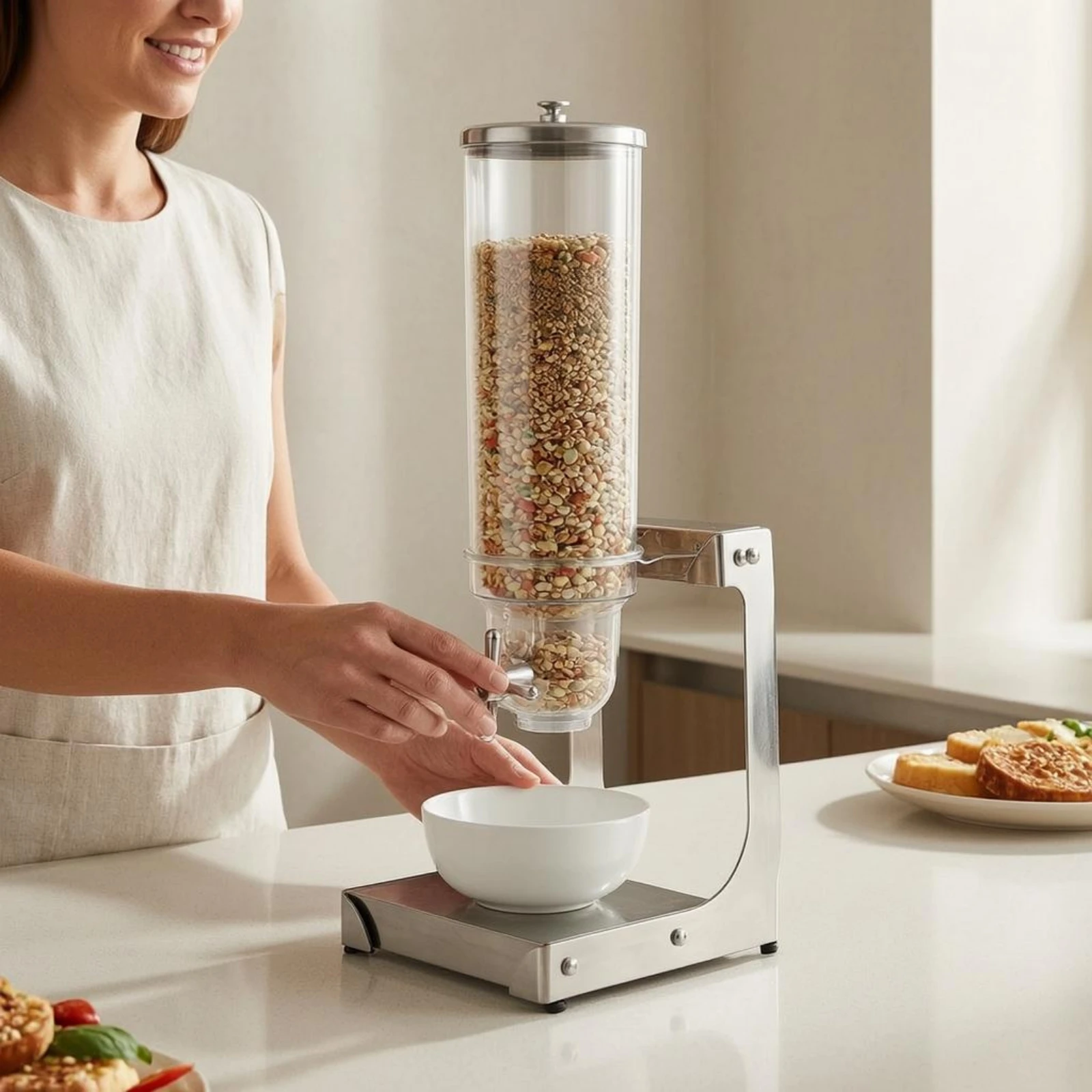 Countertop Grain Dispenser Stainless Steel Dry Food Dispenser Kitchen Storage Clear Hoppers Transparent Containers view 6