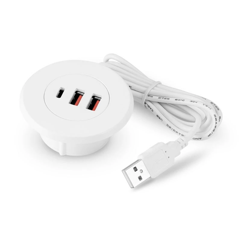 

3 Port Embedded USB Charging Hub for Desks USB Round Desk Grommet Hole Adapter