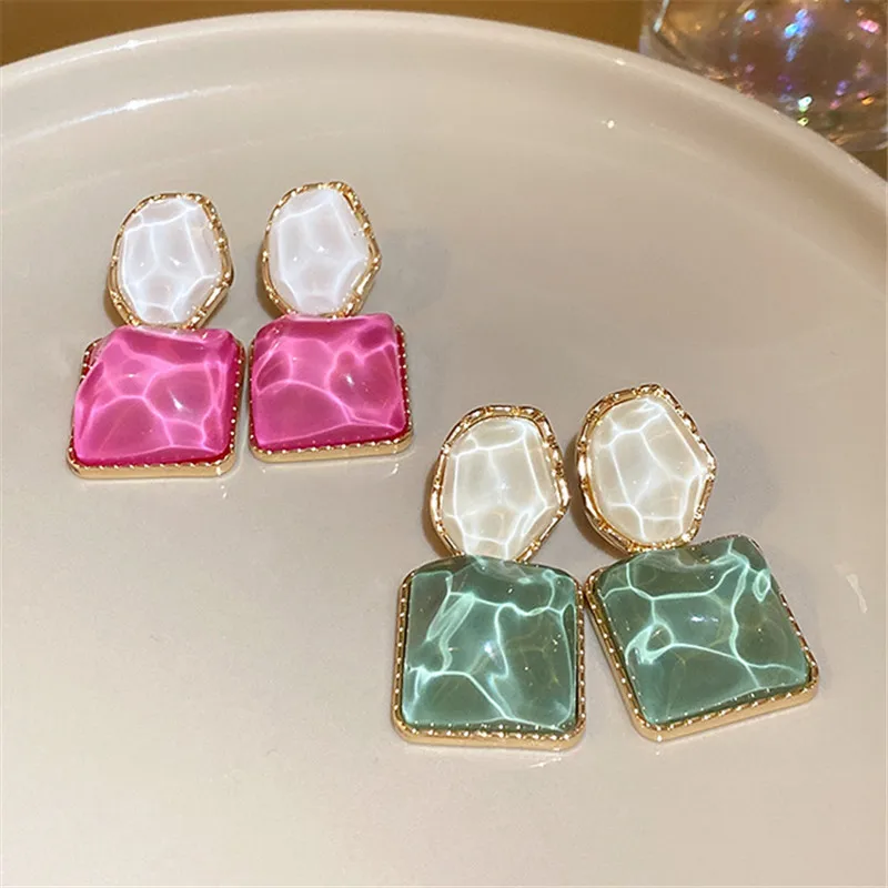 Beautiful Fashion Irregular Geometric Resin Drop Earrings For Women Personality New Green Hot Pink Pendientes