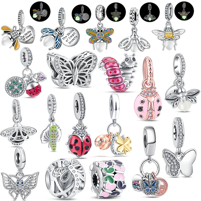 

2024 925 Sterling Silver Charm Luminous Firefly Butterfly Bee Beads Lucky Clover Fit Original Pandora Bracelet Jewelry Pendants