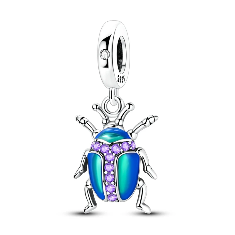 

925 Sterling Silver Charms Bead Colorful Beetle Dangle Fit Original Bracelet DIY Women Jewelry