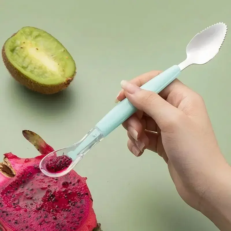 Fruit Scraping Mud Spoon Stainless Steel Baby Food Feeding Spoon Two Heads Soft Silicone Easy To Baby Feeder Utensils