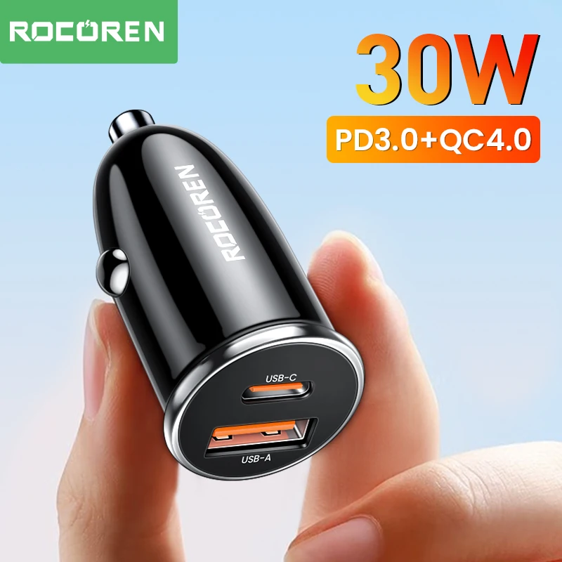 Rocoren 30W Car Charger USB Type C Quick Charge QC PD Fast Charging Charger Adapter For iPhone 14 Pro Max 13 Samsung Xiaomi Poco