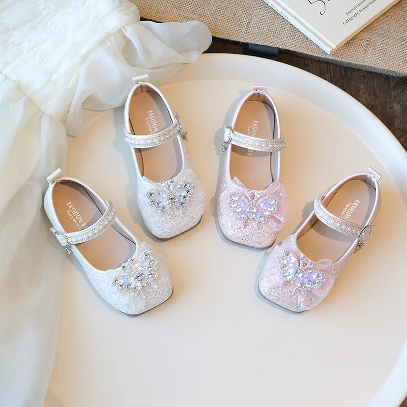 Sweet Children Princess Shoes Sequins Causal Little Girl Leather Shoes for Wedding Party Fashion Kids Causal Flat Shoes Elegant