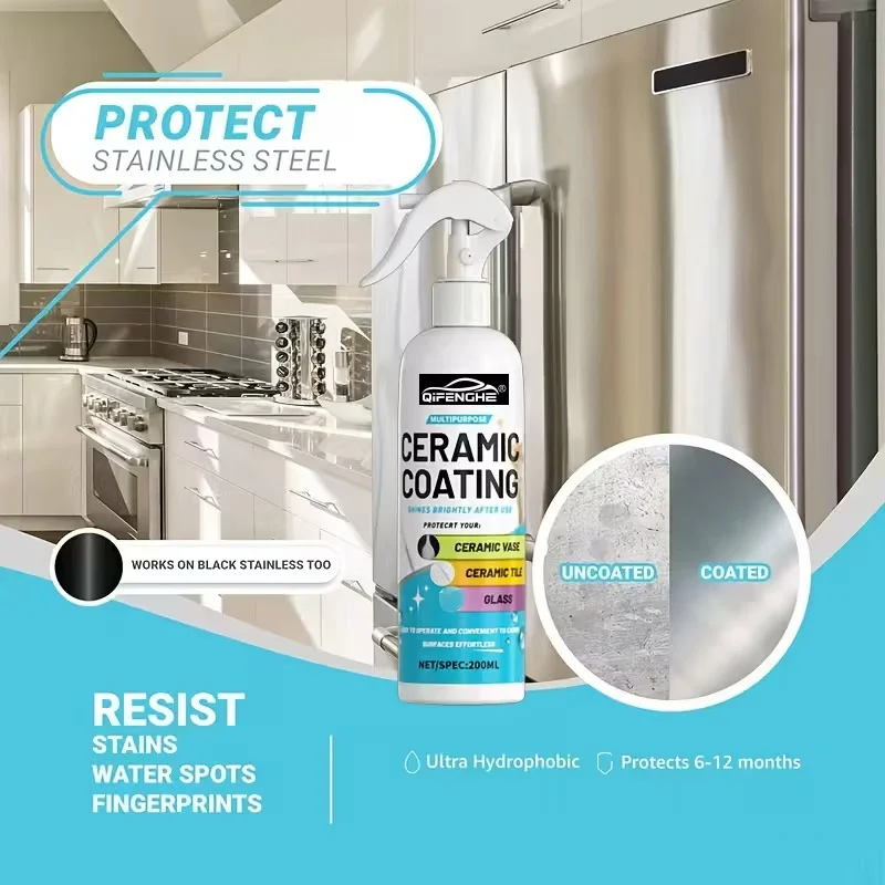 QIFENGHE 200ml Multipurpose Ceramic Coating Spray, Shine & Protect for Ceramic Vase, Tile & Glass Surfaces