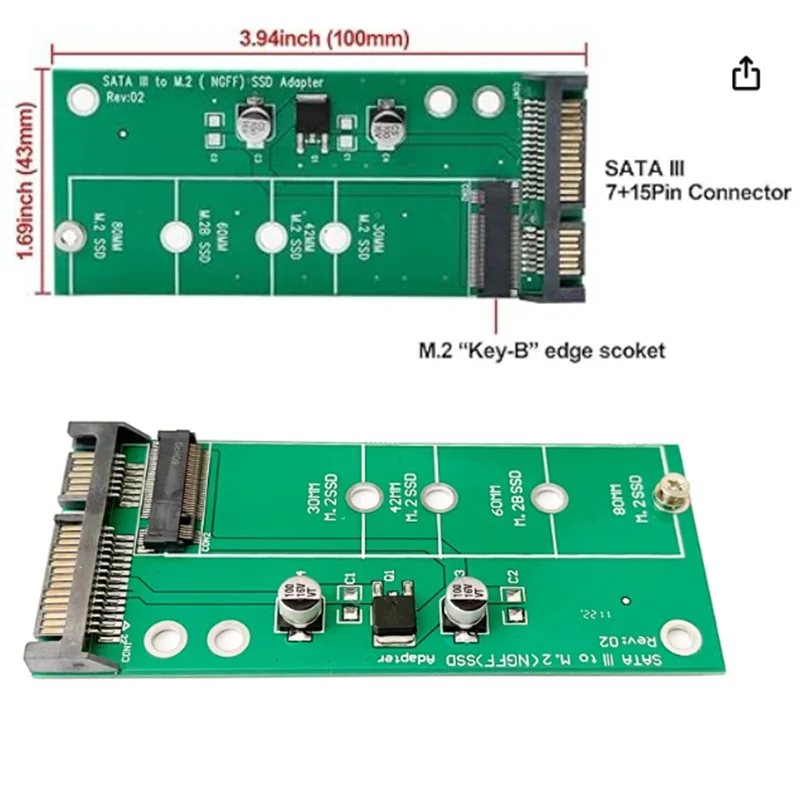 1pcs/ M.2 NGFF B/M-Key SATA SSD to 2.5