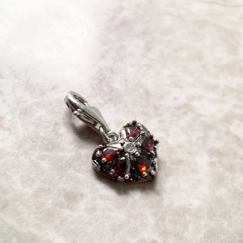 Vintage Heart Pendants Charm For Jewelry Making Red Color Romantic Love 925 Sterling Silver Gift For Women