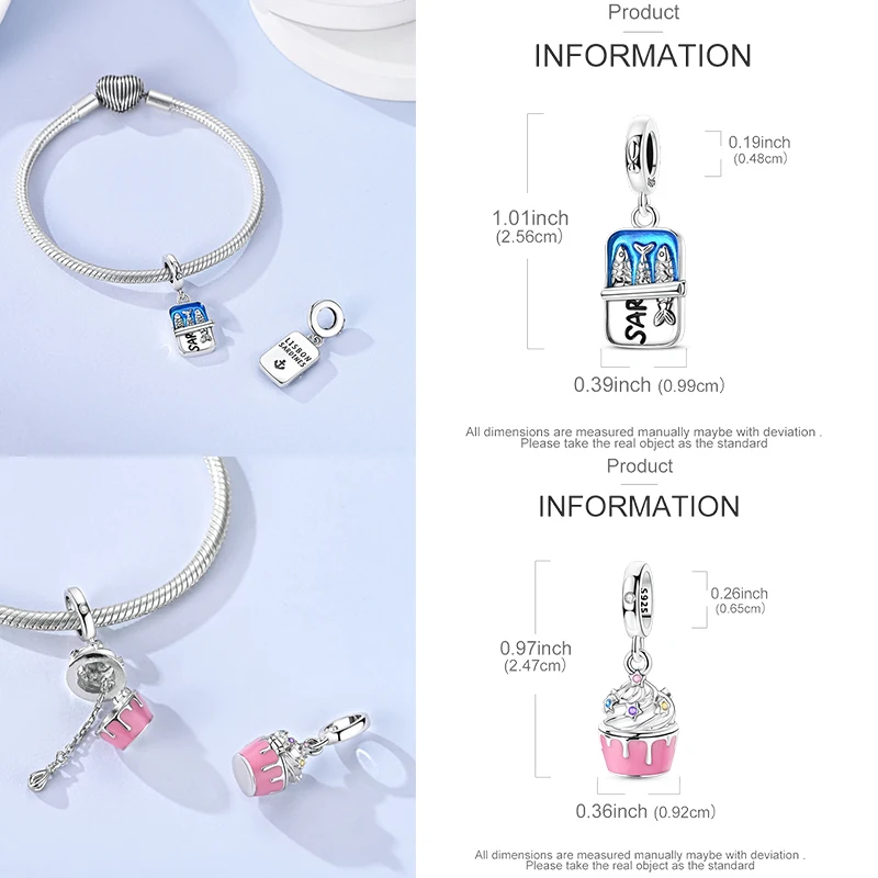 925 Sterling Silber Lebensmittel-Charm-Perlen Erdbeere Pilz Honig Kaffee Cocktail Gumball DIY Armband Halskette Geschenk für Frauen – Detail 1
