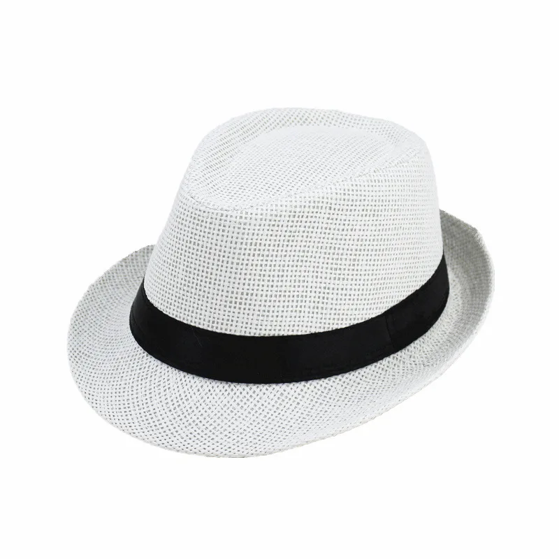 Parent-Child Simple Linen Breathable Sun Cap Men Summer Travel Sunscreen Ribbon Decoration Paper Straw Curled Jazz Hat F58