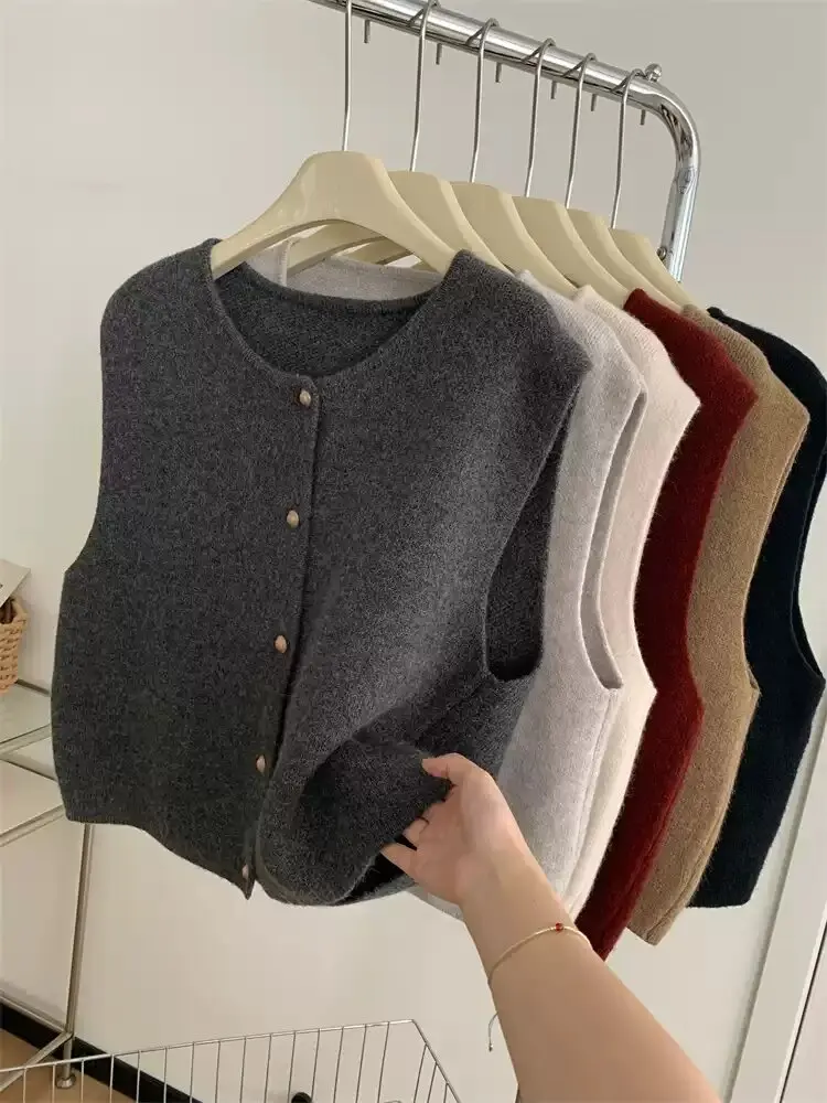 سترة نسائية محبوكة بدون أكمام بمقاسات كبيرة، ملابس خارجية نحيفة للربيع المبكر، كارديجان مفتوح