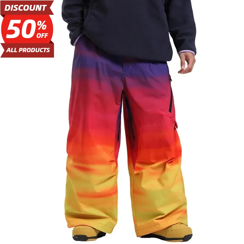 

2025 New Skiing Pant Women's Winter Outdoor Double Board Waterproof Warm Breathable Pants Men's Wide Leg Loose Sports Pants