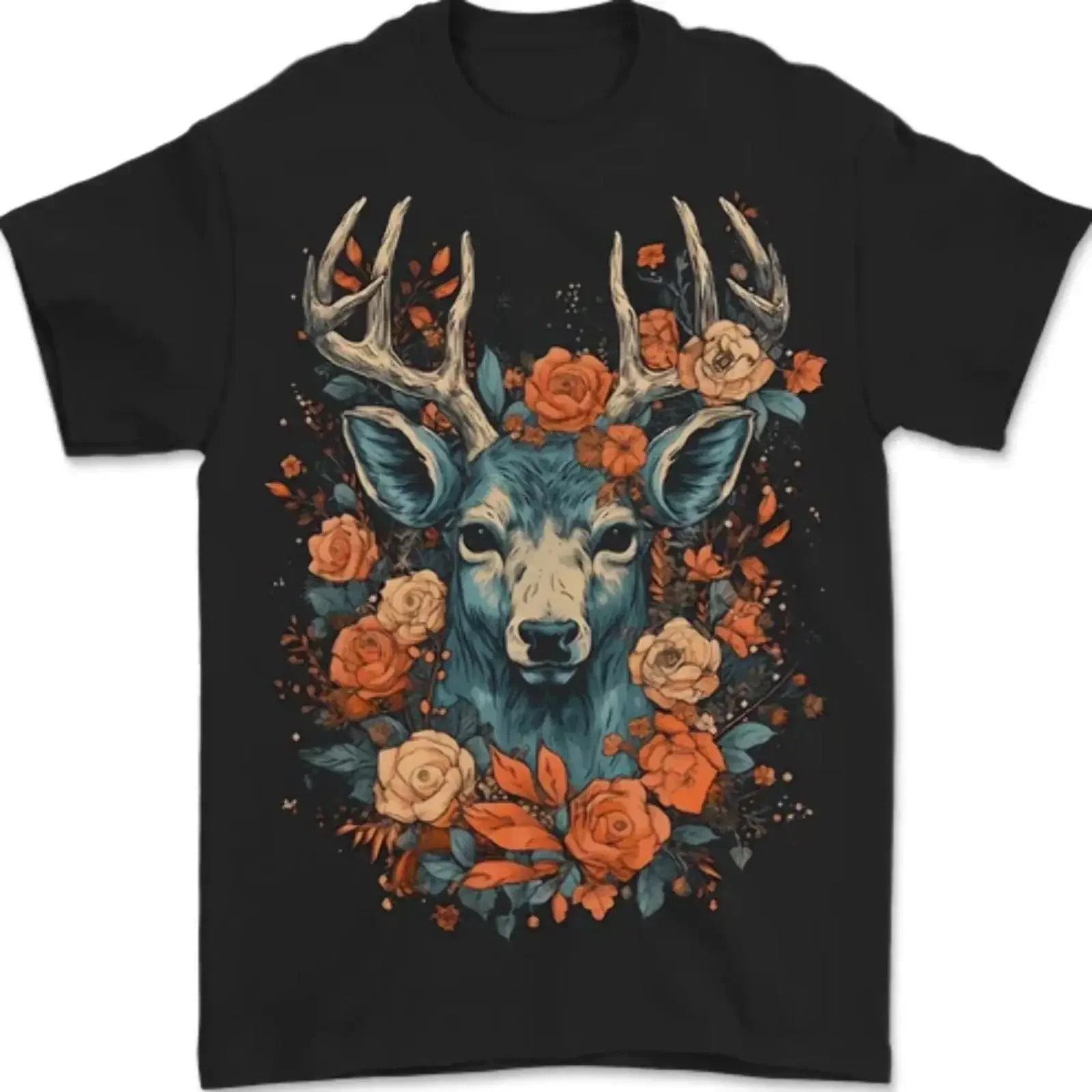 A Fantasy Hirsch mit Blumen Herren T Shirt 100 Baumwolle vintage Washed Casual Breathable streetwear homme