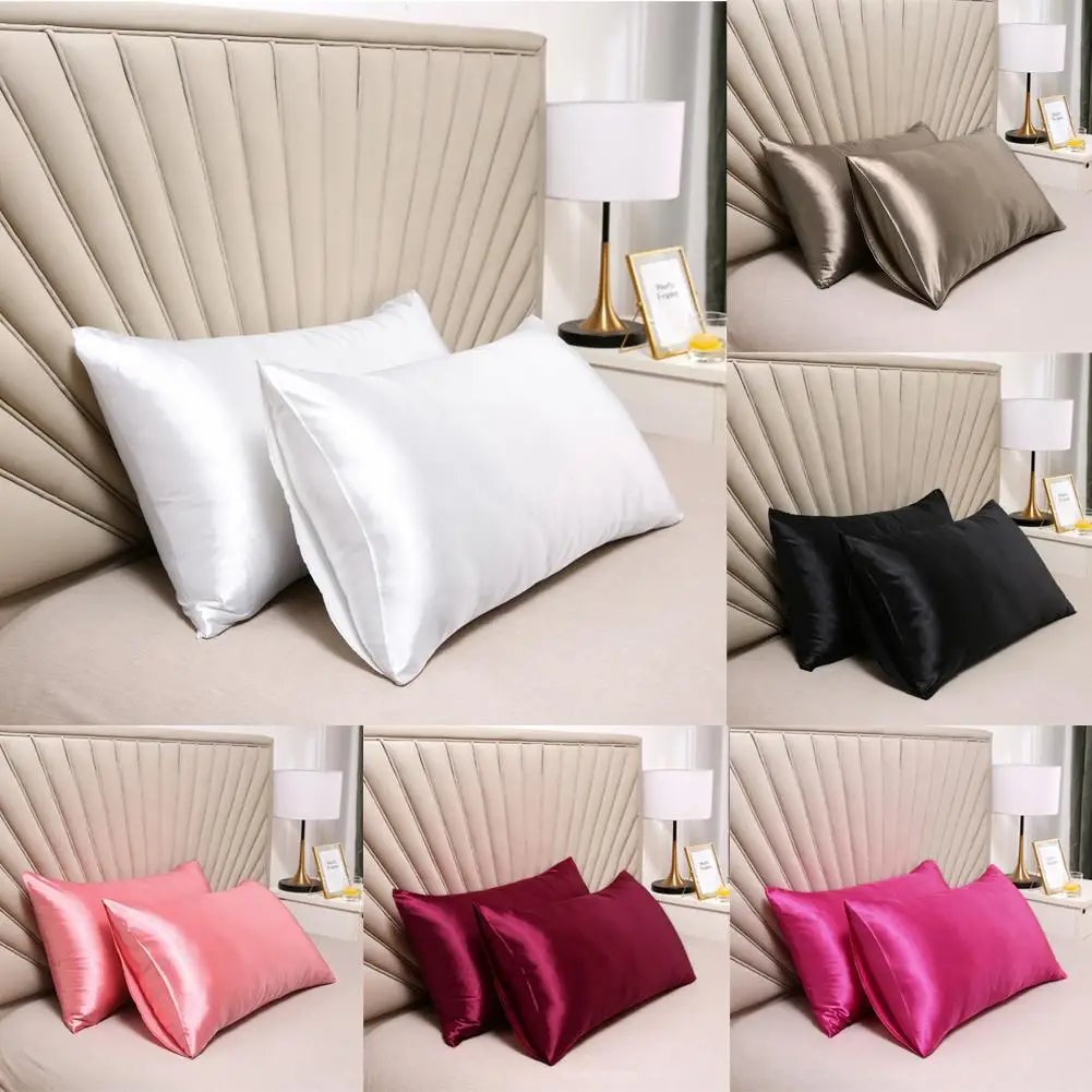Solid Silk Pillow Slip Imitated Plain White 100% Bed Satin Pillow Soft King Comfortable Queen Twin Home N7r0
