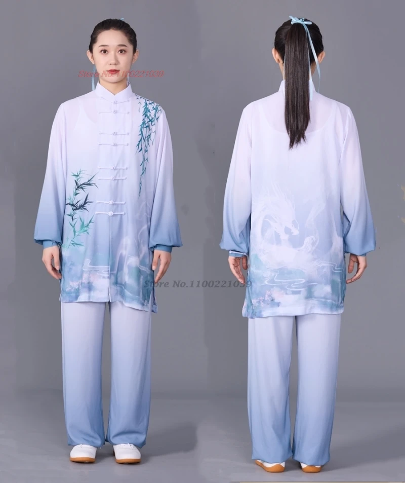 2024 chinese kung fu tai chi clothing martial arts tops+pants set flower print tai chi wushu wing chun exercise performance suit