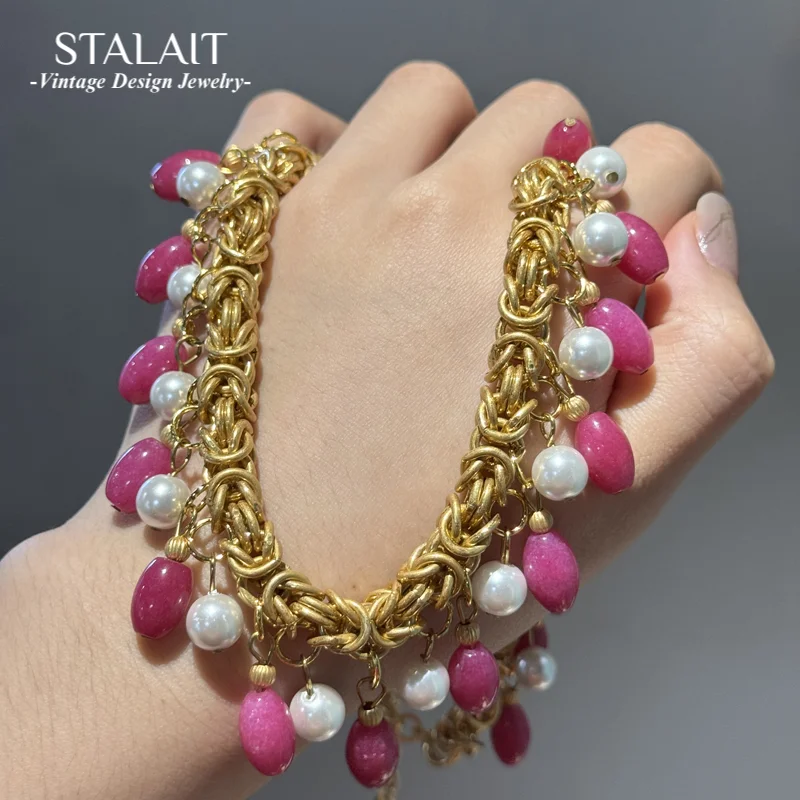 

Vintage Pink Necklace Choker Crystal Palace Tassel Accessories Bridal Pearl Charm Luxury Designer Jewelry Gold Color Chain 2025