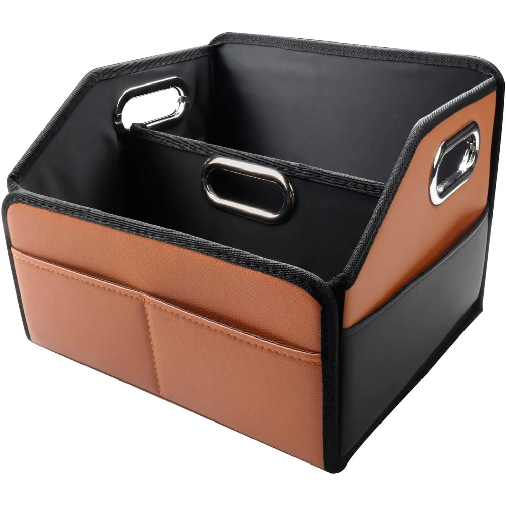 

car organizer - 2025 upgraded leather car storage organizer for front back seat or floor with 3 metal handles 6 apartments, mul