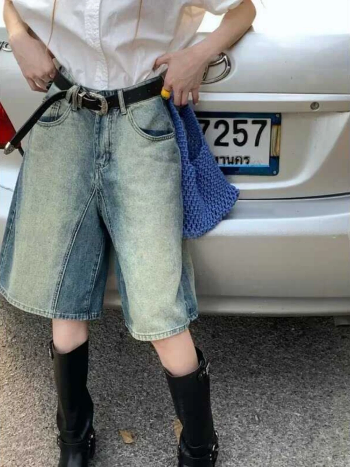 

Американские ретро adient винтажные джинсы ort женские большие размеры с высокой талией свободные прямые брюки пять четвертей летние синие