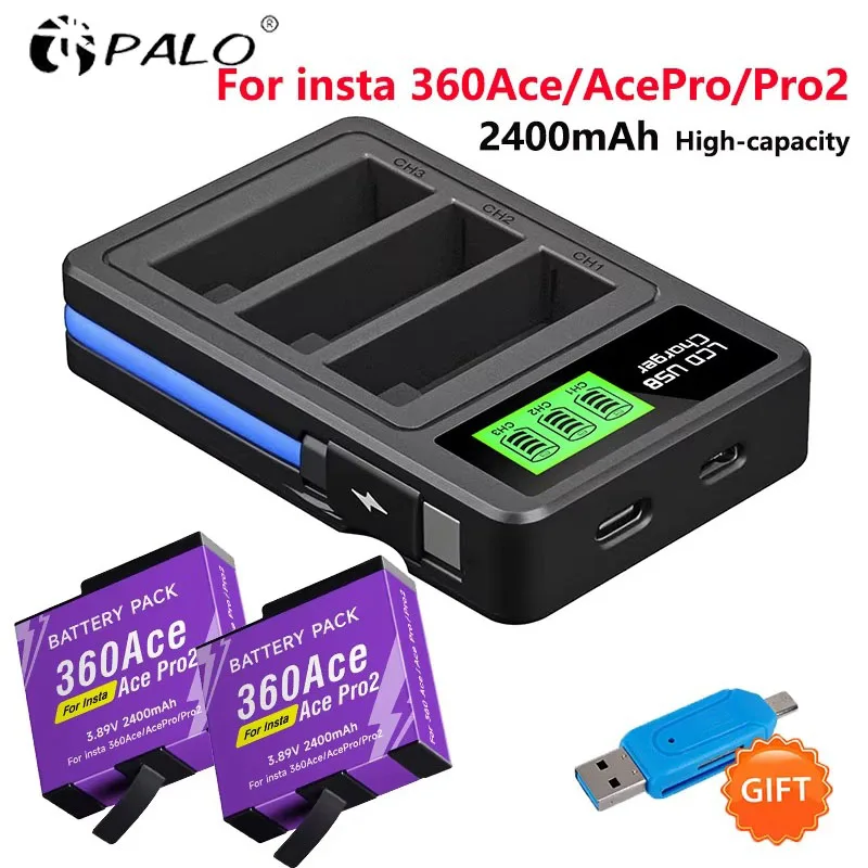 2400mAh Akku für Insta360 Ace Pro Ace Pro 2 + LED 3-Slot-Ladegerät für Insta360 Ace Pro Pro2 Action-Kamera Akku-Zubehör