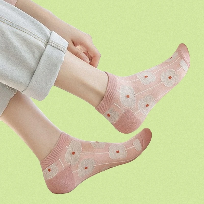 5/10 Pairs New Women's Fashion Short Socks Spring Autumn Pink Cute  Sweet Four Seasons Medium Length Cartoon Socks