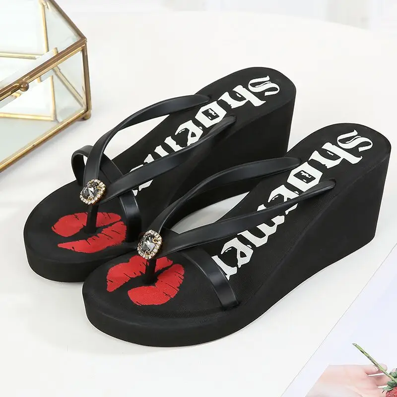 Juicy Lovers Brand Fashion Summer Wedge Heel Platform Beach Slipper Sandals Outdoor Casual Women Slippers White Blue Black