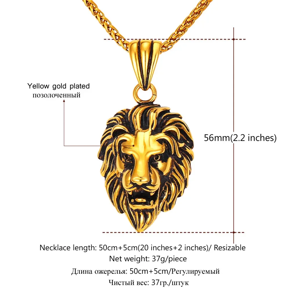 Chainspro Hippie Lion Head Pendant Men 316L Stainless Steel Animal Head Jewelry Gold Color Leo Lion Necklace Women P955