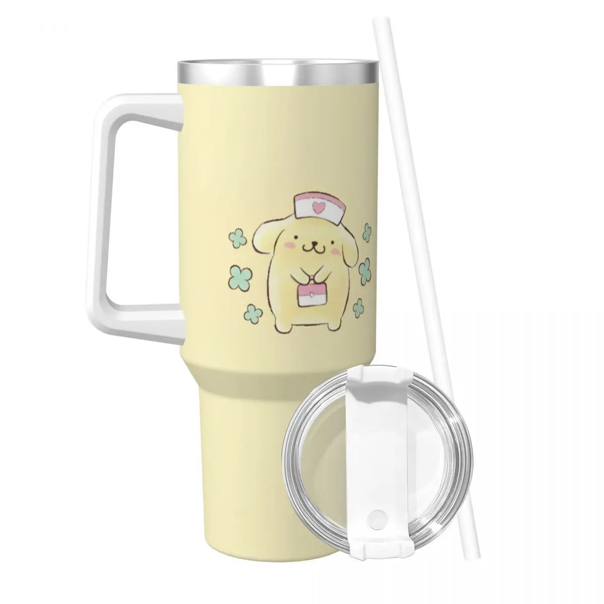 Sanrio Pom Pom Purin Tumbler Cold and Hot Water Bottle Leakproof Stainless Steel Coffee Mug Graphic Camping Car Mugs