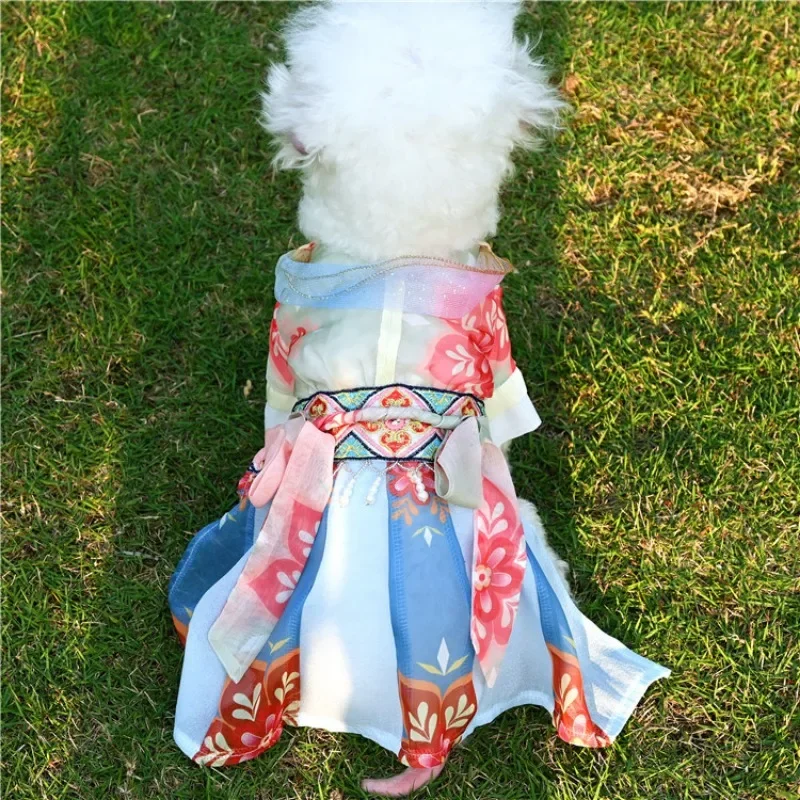 Pet Hanfu Small Dog Summer Dress Thin Teddy Than Bear Pomeranian Dog Clothes Cat Clothes Rabbit Clothes Ancient Style